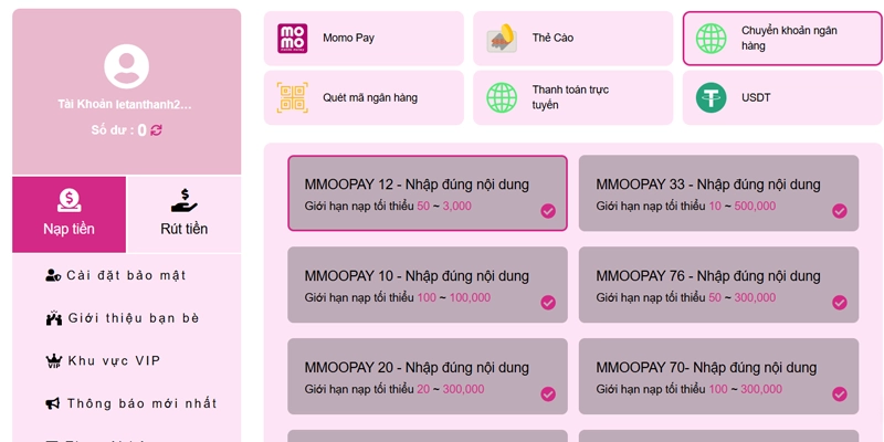 Nạp tiền MMOO bằng phương thức quét mã ngân hàng